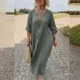 thumbnail image 3 of Vestido largo holgado informal para mujer, traje de estilo Simple con dos botones grandes, cuello en V profundo, Color sólido, 2024, 3 of 4