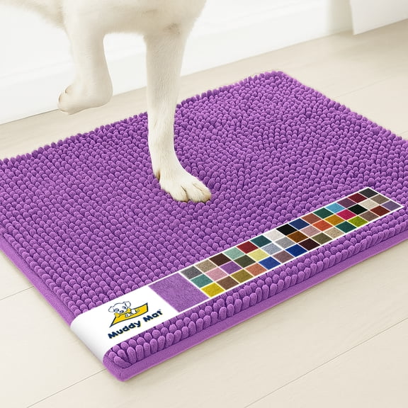 Muddy Mat® | Super Water Absorbent Door Mat Indoor, Microfiber Quick Dry Chenille Entryway Rug, Slip Resistant Front Door Mat, Indoor Mats for Entryway, Machine Washable Pet Rug, Purple 24" x 120"
