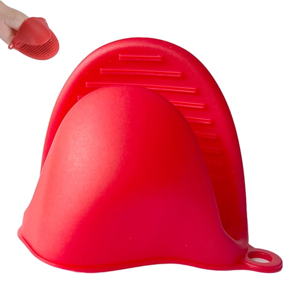 Thickened Mini Oven Gloves, Heat Resistant Silicone Oven Mitts Finger Pinch Grips Pot Holder for Kitchen, Cooking, Baking, BBQ Heat Resistant Gloves, Red