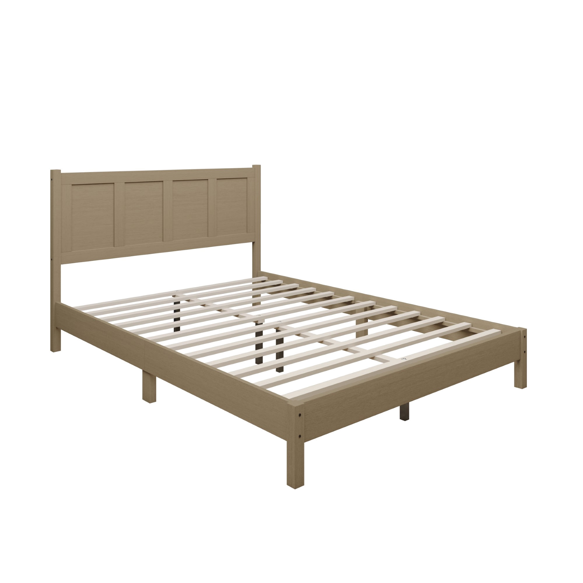 Home Design Rogers Twin Solid Wood Platform Bed Frame with Panel Headboard, No Box Spring Needed, Gray