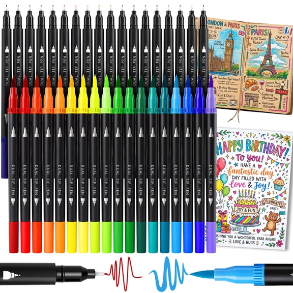 Fenmay Dual Tip Brush Markers, 36 Colors Art Pens, Easter Basket Stuffers Gift for Adults & Student, Coloring Books Art Supplies