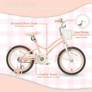 ACEGER 18 Inch Bike with Basket and Training Wheels for Girls Ages 7-11, Pink