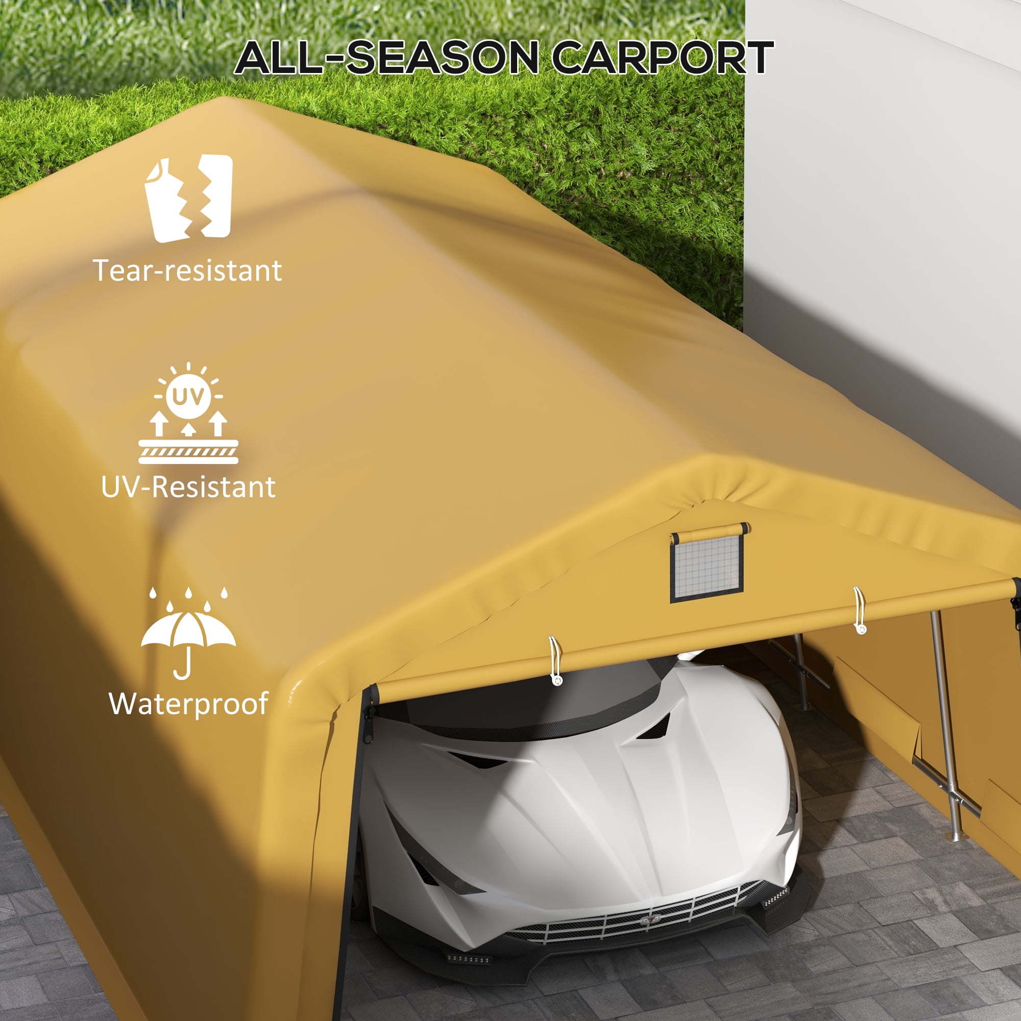 Outsunny 12' x 20' Portable Garage Carport with Ventilation Windows, Beige