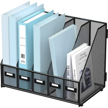 INTIGE Metal Desk File Organizers with 5 Vertical Compartments for Office, Home, Black, 1 Piece