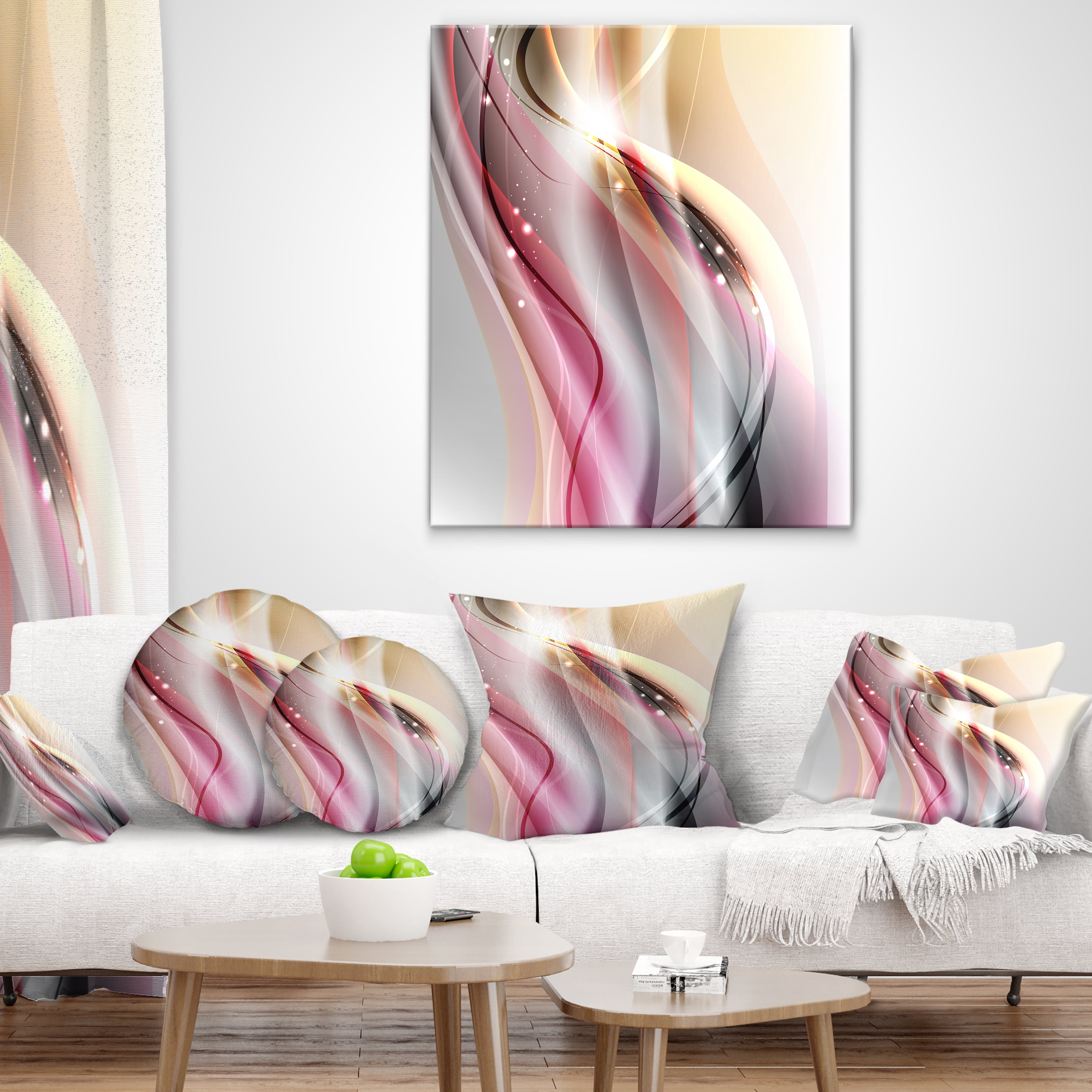 Designart Pink Brown Abstract Lines - Abstract Throw Pillow - 18x18