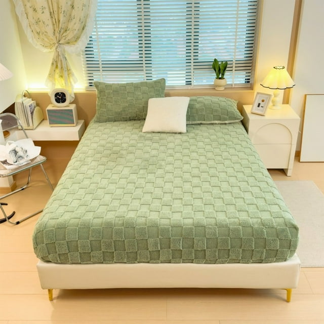 PEONAVET Bed Sheets Winter Warm Corals Fleece Mattress Protector Fitted Sheet Is Perfectly for Home Use 60x79in