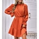 thumbnail image 4 of Vestido con volantes de manga acampanada,Vestido de patchwork de línea A de manga larga de color puro Vestido con volantes de manga larga Uso conveniente, 4 of 6
