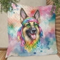 thumbnail image 3 of Hippie German Shepherd Portrait Watercolor Tie-Dye Vintage Styles Quilt Blanket Alsatian Dog Lover Gifts Cozy Comforter Throw Blanket - 00014, 3 of 5