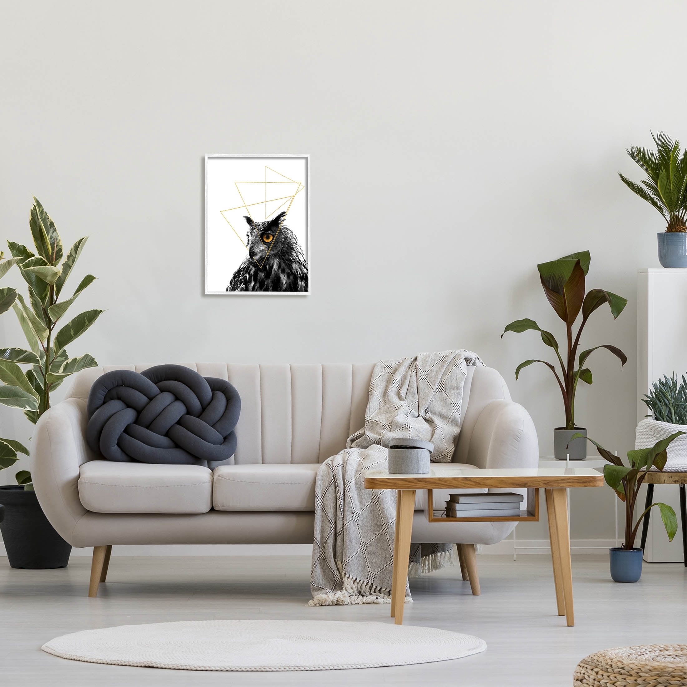 Stupell Industries Contemporary Geometric Owl Shapes Graphic Art White Framed Art Print Wall Art, Design by K. Kaufman