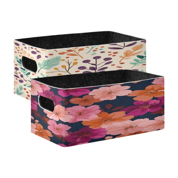 Felt Storage Bins 2-Pack Foldable Space-Saving Organizer For Home Office Purple Hues Blooming
