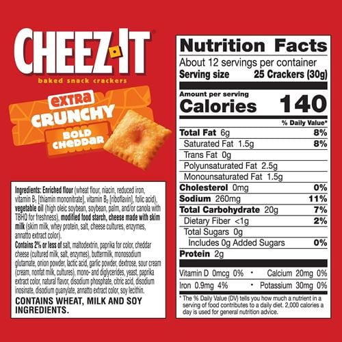 Cheez-It Extra Crunchy Cheese Crackers, Baked Snack Crackers, Lunch Snacks, Bold Cheddar, 12.4Oz Box (1 Box) - Pack of 2