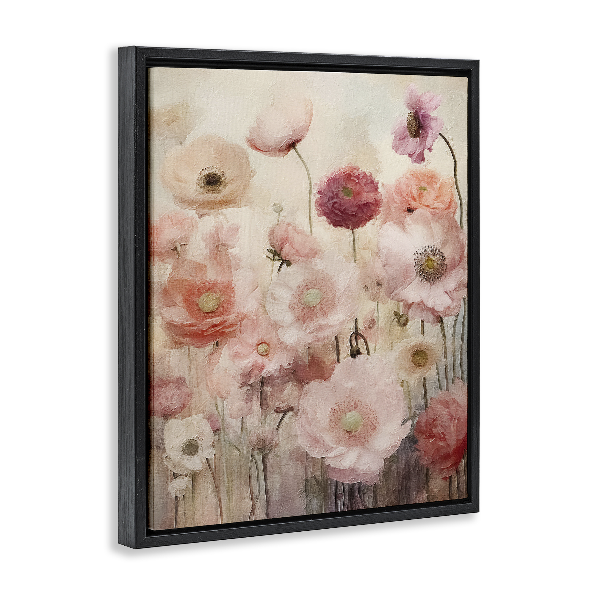 Stupell Industries Blush Flower Garden Botanical & Floral Painting Black Floater Framed Art Print Wall Art, 25 x 31