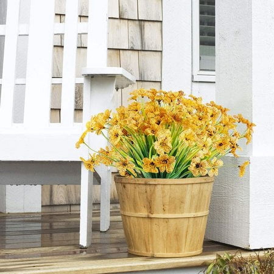 Baumaty 20 Bundles Artificial Flowers Outdoor UV Resistant Fake Flowers No Fade Faux Plastic Plants Garden Porch Window Box Decorating (Yellow)