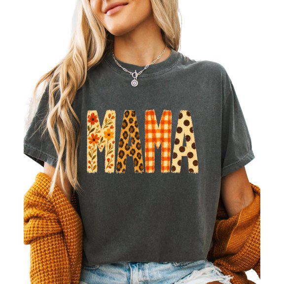 Fall Mama Nana Gigi Grandma Shirt for Women Floral Leopard, Mama - Pepper Shirt, M