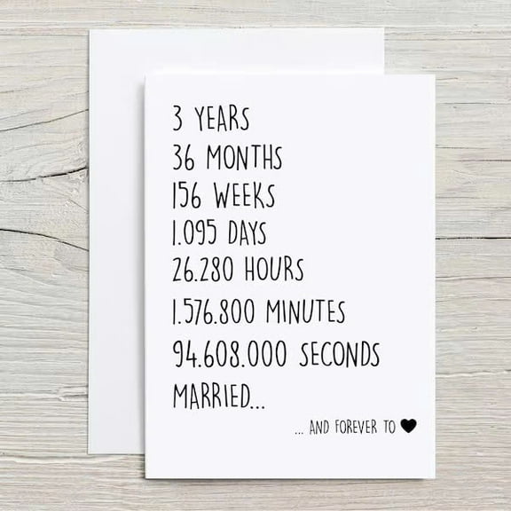 Personalized Wedding Anniversary Card – Celebrate 3 Years of Love with Cute Milestone Metrics – Blank Inside, Envelope Included