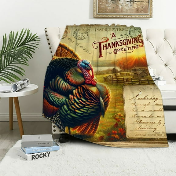 BCIIG Thanksgiving Turkey Postcard Flannel Blanket Soft Fleece Throw Blanket Sofa Decor All Seasons Plush Blanket for Toddlers Kids Adults 40x50in