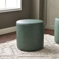 thumbnail image 4 of KINWELL Modern Faux Leather Round Upholstered Ottoman, Multi-Functional Sofa Footrest, Side Table, Extra Seating for Living Room, Bedroom (Green, 18" D x 18" W x 18.3" H), 4 of 11