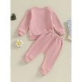 thumbnail image 4 of Bagilaanoe 2PCS Toddler Baby Girl Pants Set Letter Print Long Sleeve Sweatshirt Tops + Sweatpants 6M 12M 18M 24M 3T Kids Casual Sweatsuits, 4 of 9