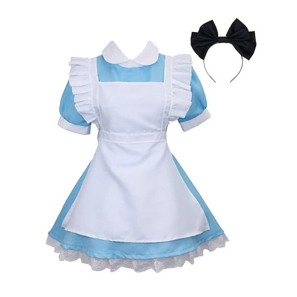 Colorful House Women Blue Maid Outfit Adult Anime Maid Dress Costume Lolita Cosplay Apron Halloween Fancy Fairytale Dress(Small, Blue)
