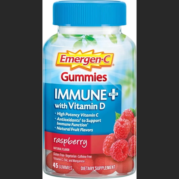 Emergen-C Immune Vitamin C Vitamin D with Zinc Gummies, Raspberry, 45 Gummies