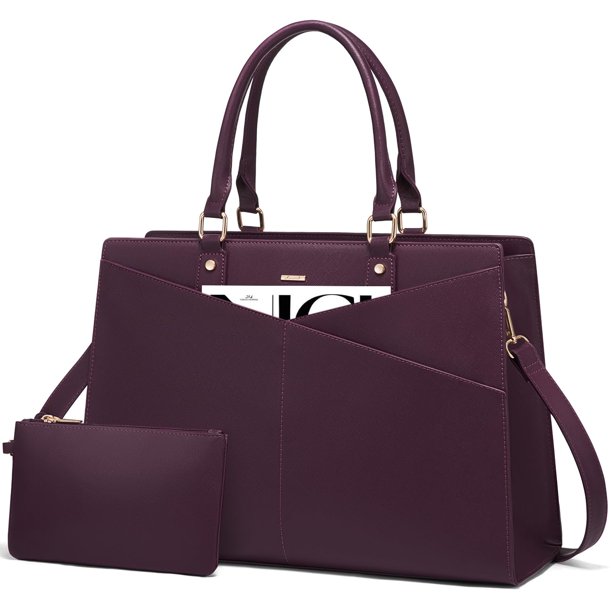 Bolso de mano para portátil LOVEVOOK, piel, negocios, oficina, trabajo, morado