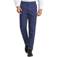 thumbnail image 1 of Pantalones de vestir para hombre, informales, con frente plano, elásticos, de negocios, a cuadros Púrpura azul marino S, 1 of 6
