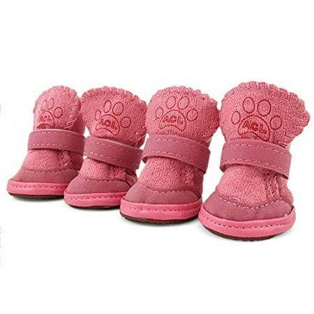 

URBEST Dog Shoes with Hook Loop Closure Booties Pet Dog Chihuahua Shoes Boots 4Pcs (1# Pink)