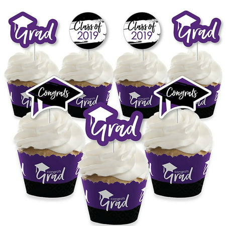 Purple Grad - Best is Yet to Come - Cupcake Decoration - 2019 Purple Graduation Party Cupcake Wrappers and Treat Picks Kit - Set of