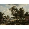 thumbnail image 2 of Hobbema, Meindert 14x12 Gold Ornate Wood Framed with Double Matting Museum Art Print Titled - A Wooded Landscape with Travelers on a Path through a Hamlet, 2 of 4
