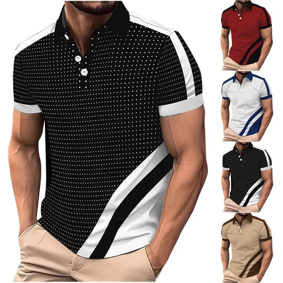 Wavsuf Mens polo Shirt for Men Summer polo T-Shirt Round Neck Stripe T-Shirt White Size M