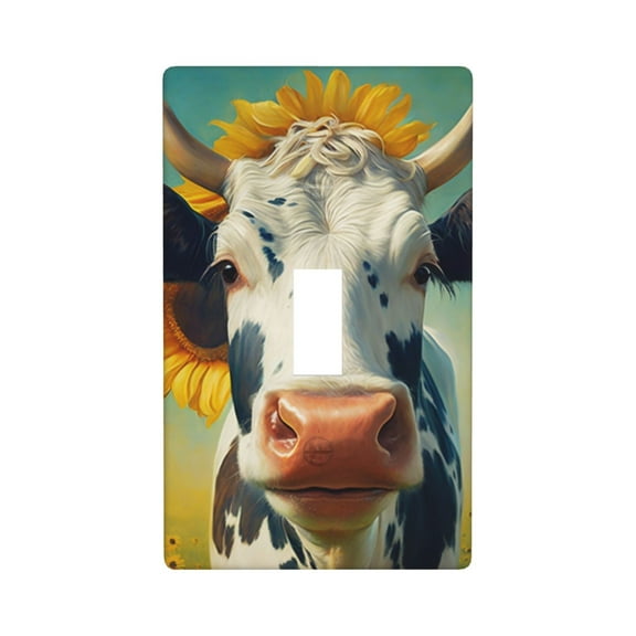 1-Gang Toggle Wall Plate Single Light Switch Cover - Sunflower Funny cow art