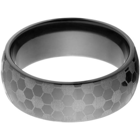 8mm Half-Round Black Zirconium Ring with a Lasered Soccer Design