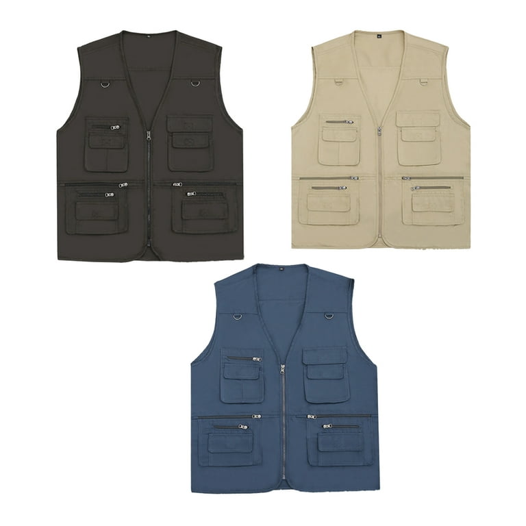 Thinsont Zip Vest Quick-Dry Skin Friendly Washable Waistcoat Thin Mesh  Fishing Vest with Adjustable Buckle XL/XXL/3XL/4XL/5XL Khaki,72.5-85KG 3XL