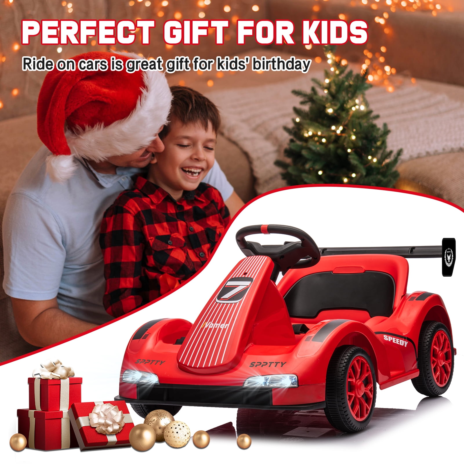 12V Electric Car Go Kart for Kids, Ride on Cars with Remote Control for Boys Girls,Children Vehicle Toy Gift