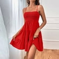 thumbnail image 2 of Laqbezok Spaghetti Strap Summer Dress, Smocked Bodice Tiered Ruffle Mini Sun Dress, Casual Sleeveless Beach Party Dress, Solid Color Flowy Short Dress, 2 of 8