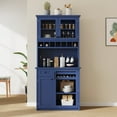 thumbnail image 2 of Euroco Farmhouse 35.4x17.7x74.8inch Freestanding Buffet with Hutch, Tall Kitchen Pantry Storage Cabinet with Wine Rack and Adjustable Shelves for Dining Room, Blue, 2 of 9