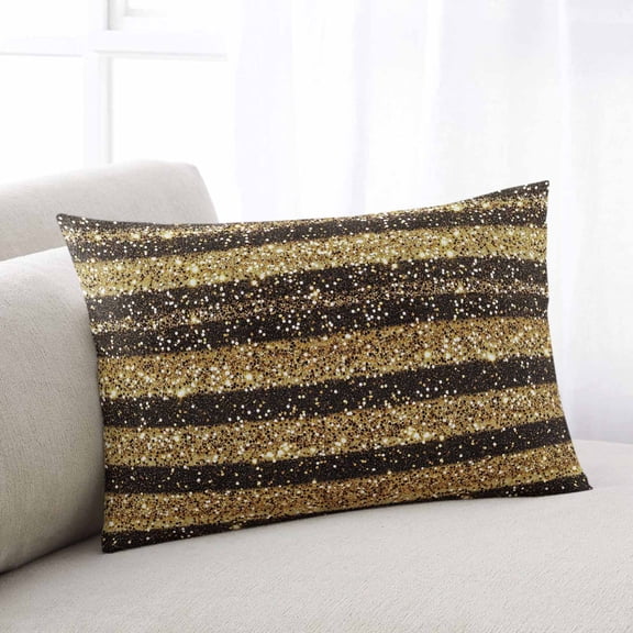 Black Golden Striped Throw Pillow Covers, Luxury Farmhouse Stripes Soft Breathable Pillow Cases with Invisible Zipper for Sleeping, Small Pillowcases for Couch Bed Sofa Chair 16x24 Inches