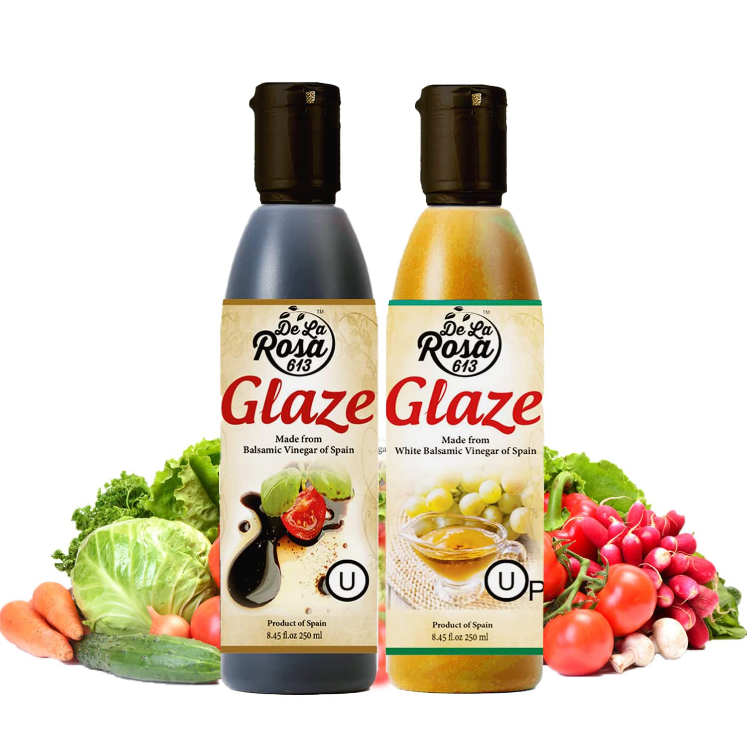 De La Rosa 613 Dark & White Balsamic Glaze, Vegan, Kosher, and Gluten-Free liquid 8.45oz(Combo)