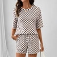 thumbnail image 4 of Stichou 2 Piece Short Sets for Women 2026 Summer Spring Plaid Lounge Beach Travel Vacation Outfits Matching Shorts Sweatsuit with Pockets Coffee M, 4 of 6