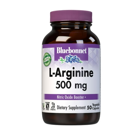 Bluebonnet L-Arginine 500mg, Free-Form Amino Acid, Nitric Oxide Precursor* 50 Days
