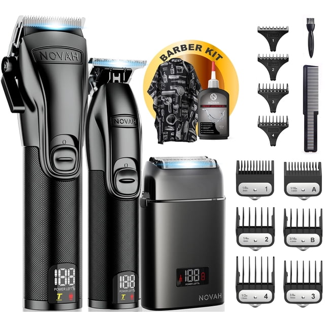 Novah - Juego de cortapelos y recortadora profesional para peluqueros, afeitadora de láminas, cortapelos profesional para hombres, cortapelos inalámbricos para barberos, kit de corte de pelo, se desva