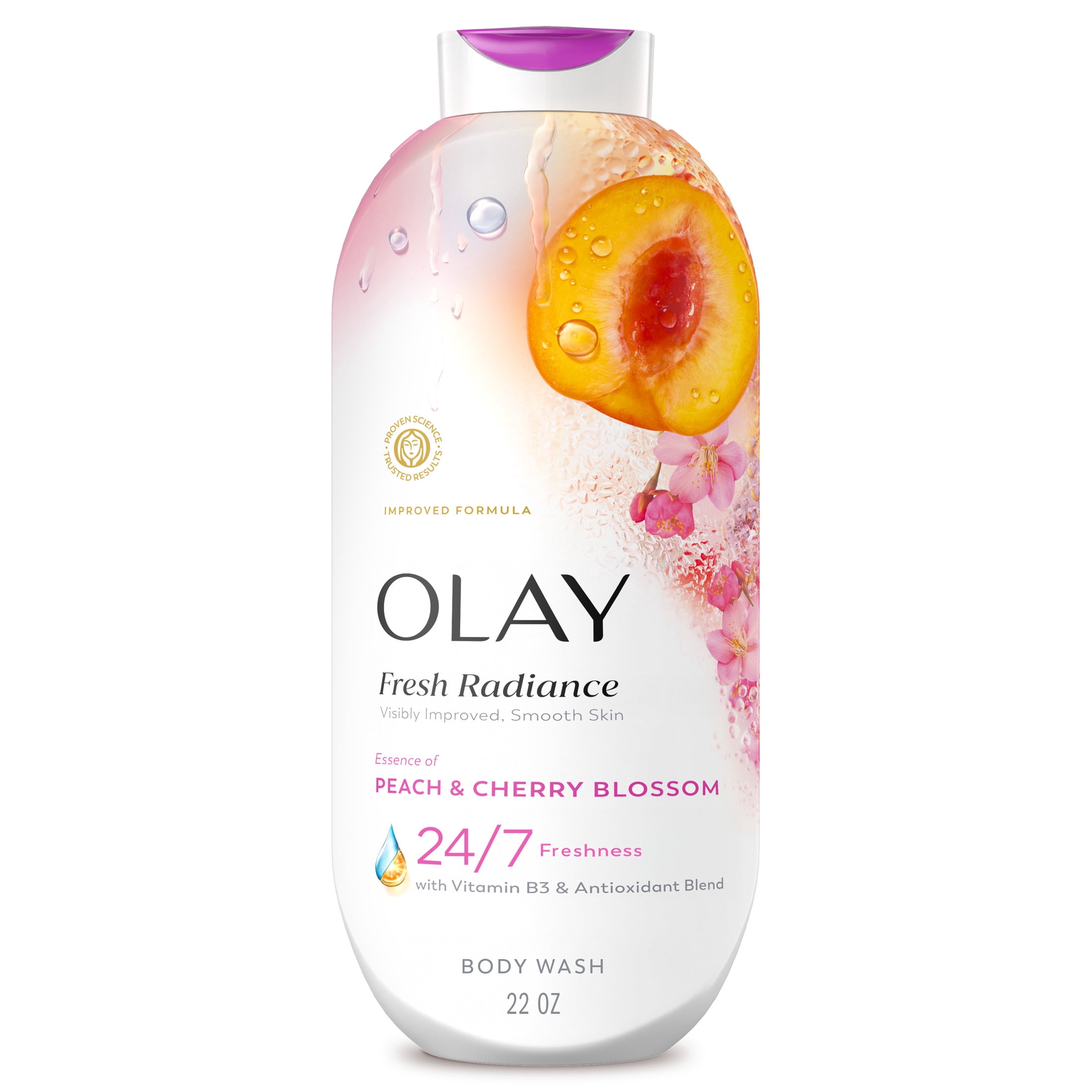 (4 pack) Olay Fresh Radiance Body Wash with Essence of Peach and Cherry Blossom, Vitamin B3 and Antioxidant Blend