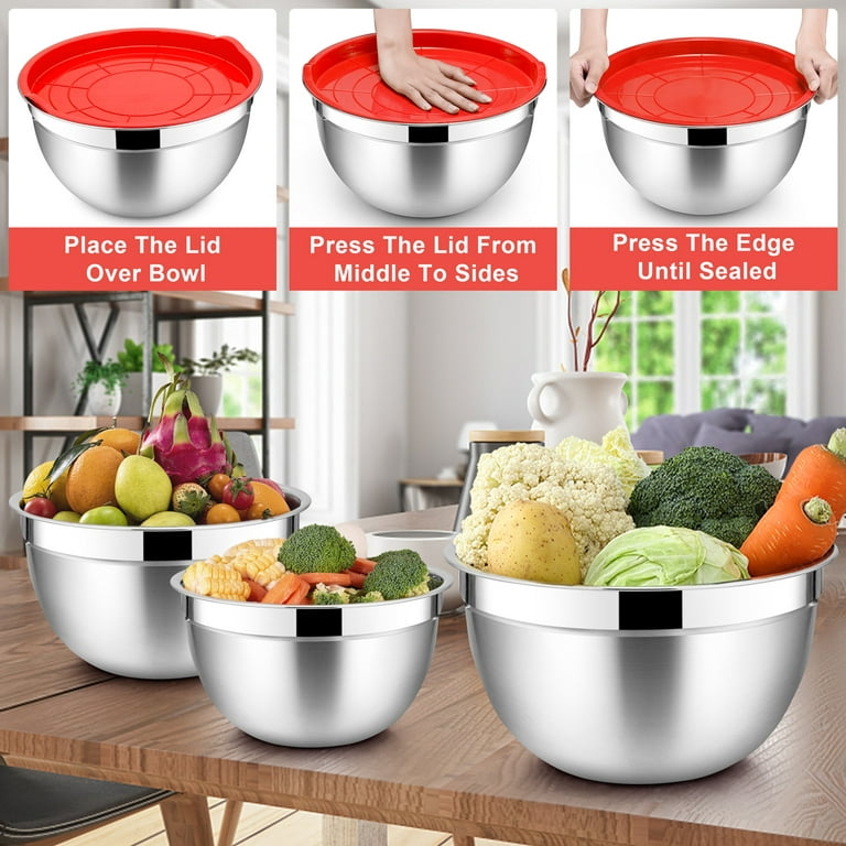 Stainless Steel Mixing Bowls Set of 4 Bowl 0.75, 1.5, 3, 5 Qt Cooking  Prepping