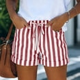 thumbnail image 2 of Hearthz Striped Linen Bermuda Shorts for Women High Waisted Wide Leg Bermuda Shorts for Women Rolled Cuffed Hem Running Shorts Women with Pocket Red XXXL, 2 of 4