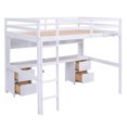 thumbnail image 4 of Full Size Wooden Loft Bed with Built-in Desk, Cabinets, Drawers and Bedside Tray, Charging Station, Loft Bed with Full-length Guardrails, for Teens, Adults, White, 4 of 9