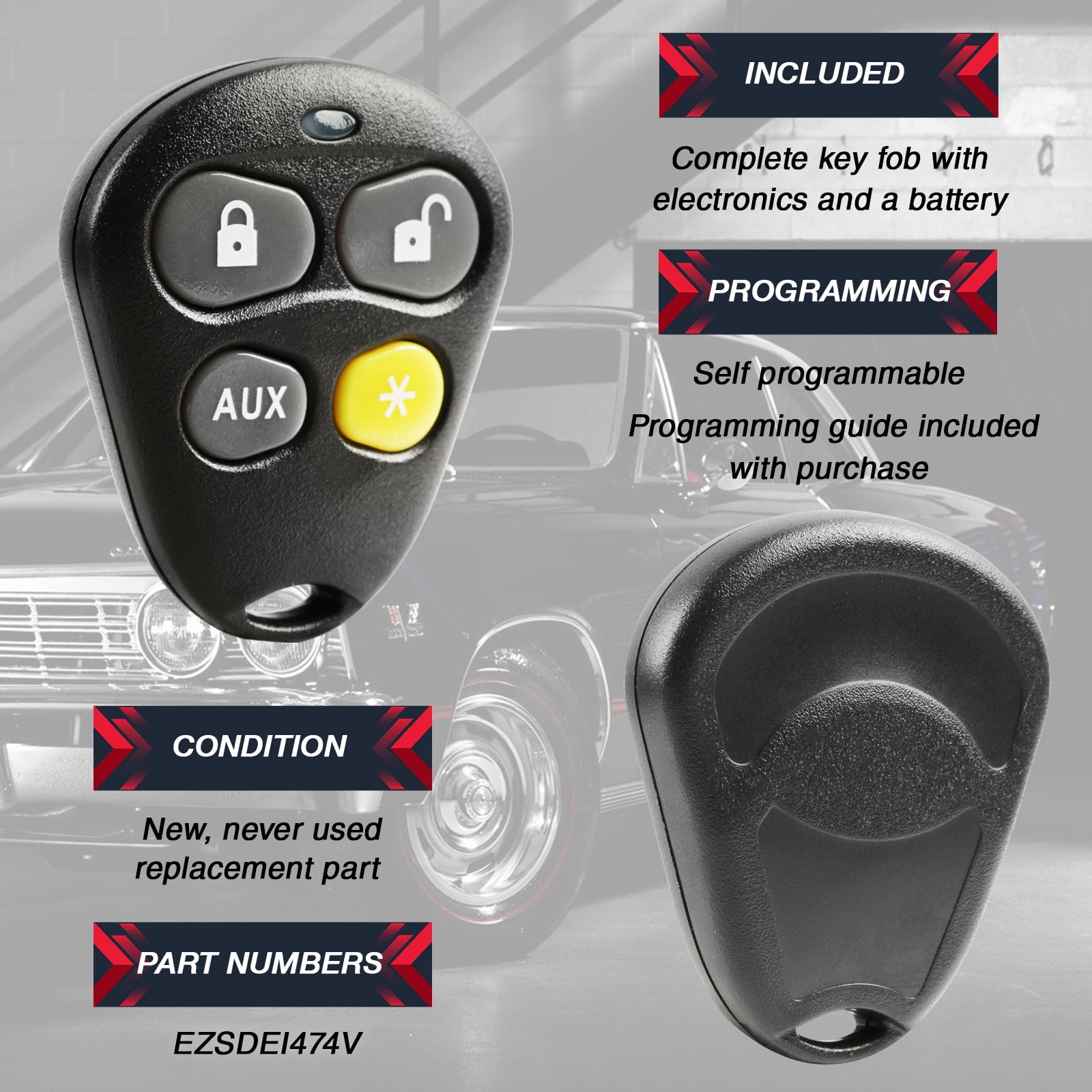 Keyless Entry Remote Car Key Fob 4btn Yellow For Viper (EZSDEI474V)