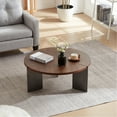 thumbnail image 2 of Dark Brown Round Coffee Table With Metal - Walnut Wood Top And Strong Frame Modern Of Black Feet, Distressed Decorative Element For Homes, 2 of 6