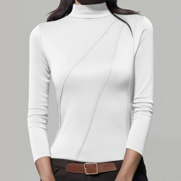 HongQid Women's Long Sleeve Mock Turtleneck Shirts 2025 Fleece Lined Base Layer Slim Fit Thermal Underwear Tops