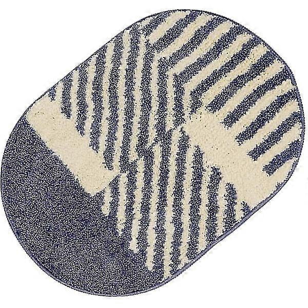 Tflycq Soft Fluffy Microfiber Oval Bathroom Rugs Non-Slip, Strong Water Absorbent Bath Mat (Blue and White Stripes)