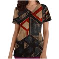 thumbnail image 1 of Veste de Travail pour Femmes, Haut Inspiré, Chemise à Manches Courtes Col en V avec Poche, Design Rétro à Blocs de Couleur et Paillettes pour Tenue Décontractée, 1 of 4